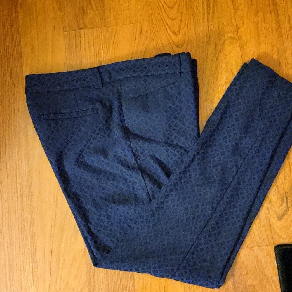 Mario Serrani black blue diamond pattern stretch dress pants tapered leg…14 EUC